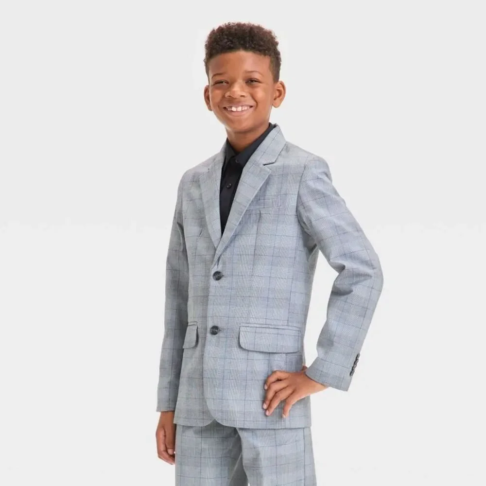 Cat & Jack - Boys' Plaid Suit Jacket - Cat & Jack Dark Gray 8 Gray